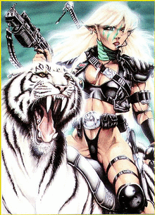 Guerrière et tigre blanc royale