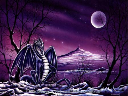 Dragon violet à la tombée de la nuit